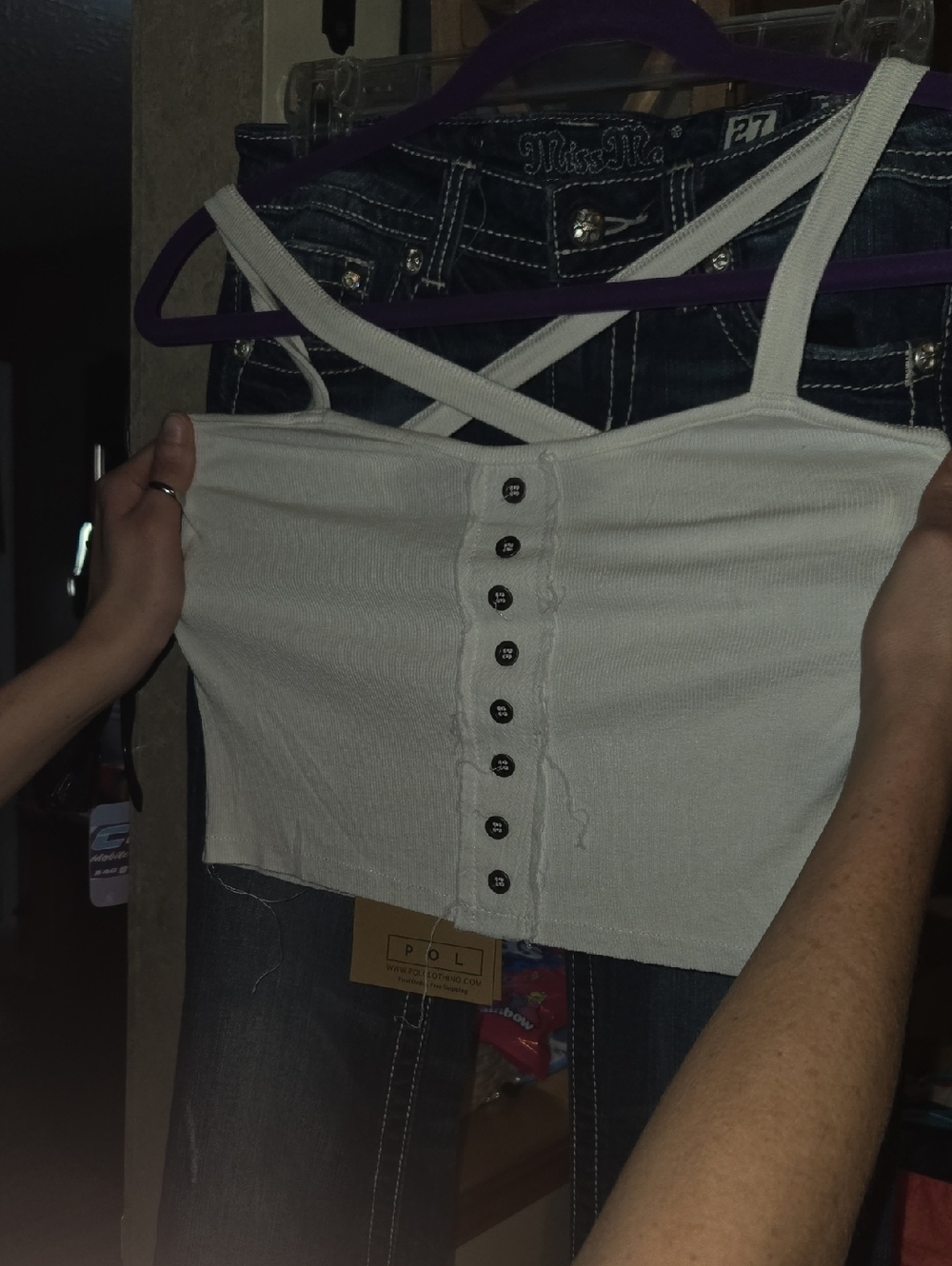 POL Cream Ribbed Button-Front Camisole - Picture 6 of 7